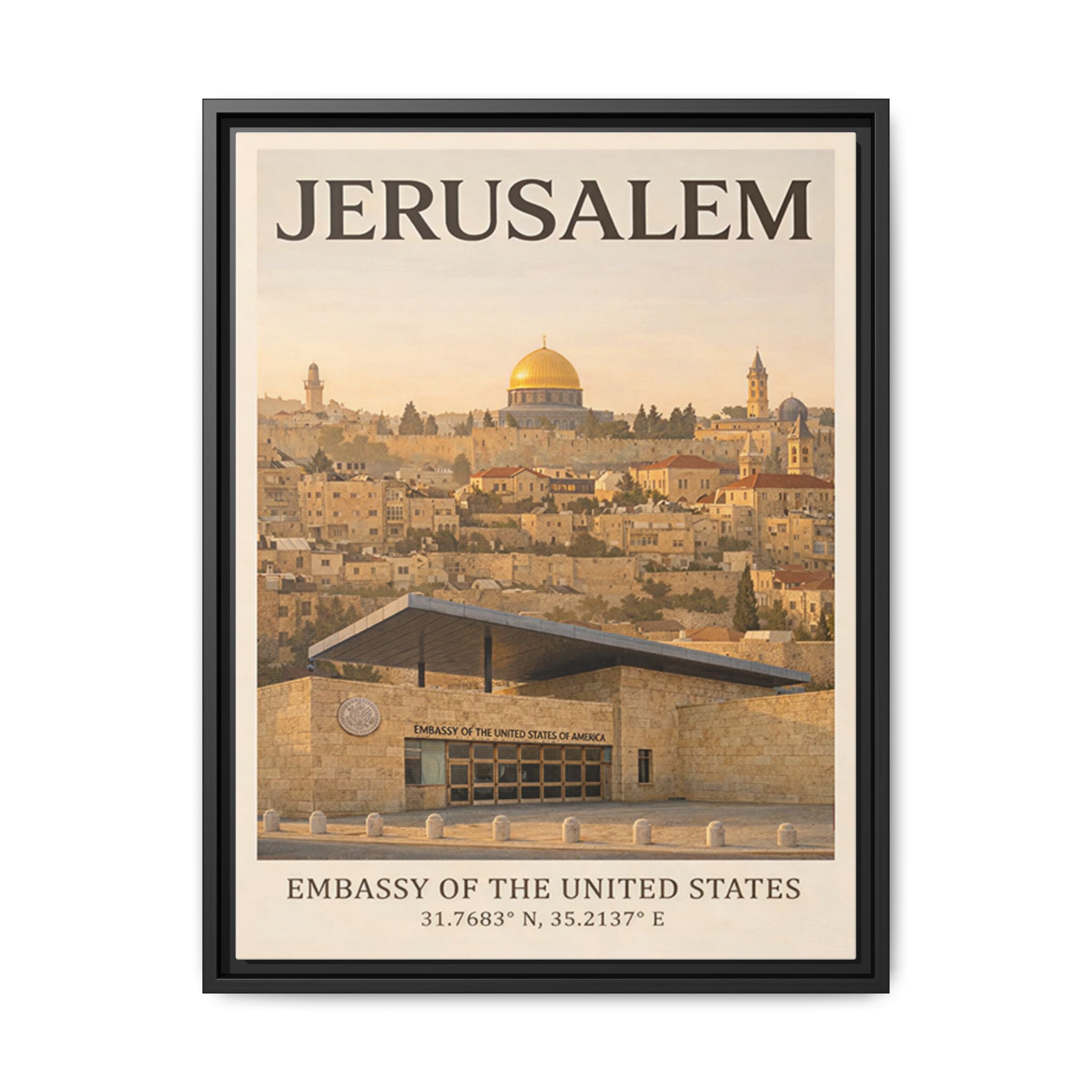 Jerusalem Embassy Wrapped Canvas Framed