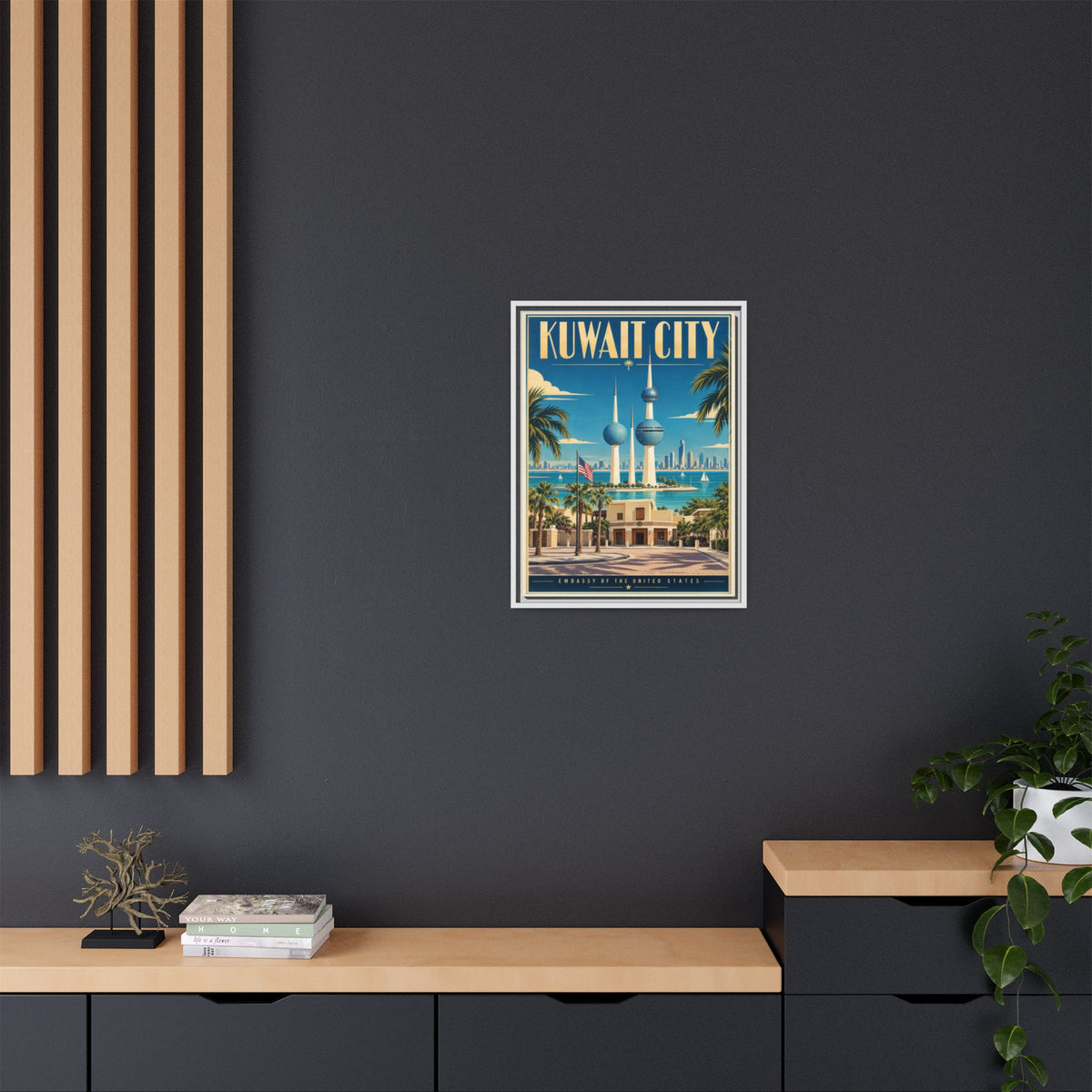 Kuwait City Embassy Wrapped Canvas Framed