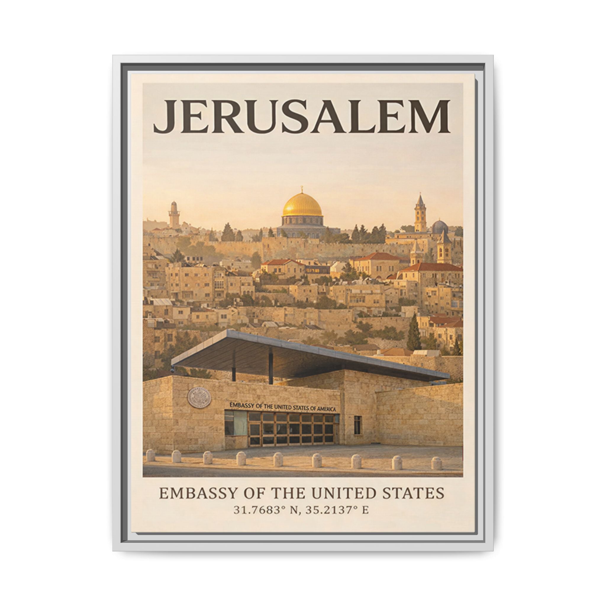 Jerusalem Embassy Wrapped Canvas Framed