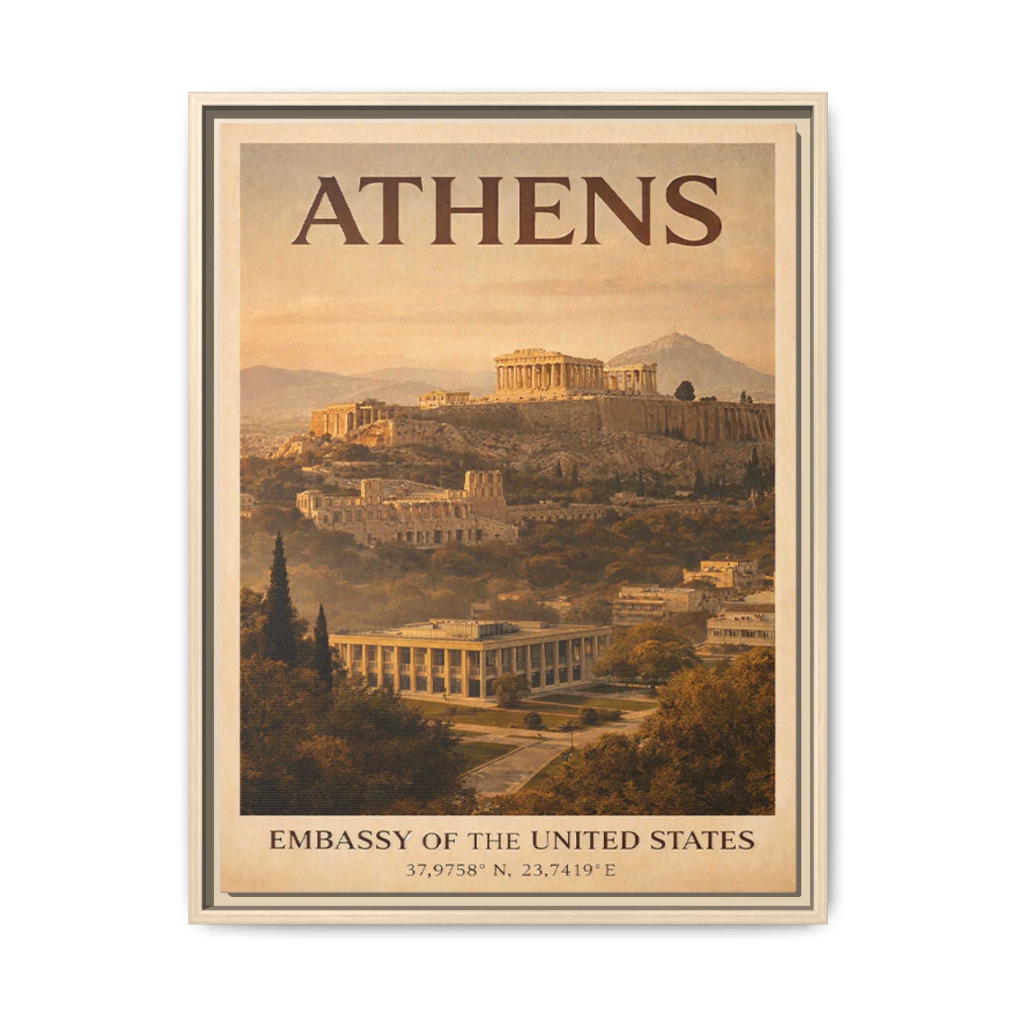 Athens Embassy Wrapped Canvas Framed