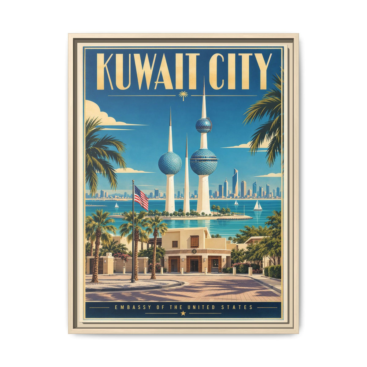 Kuwait City Embassy Wrapped Canvas Framed