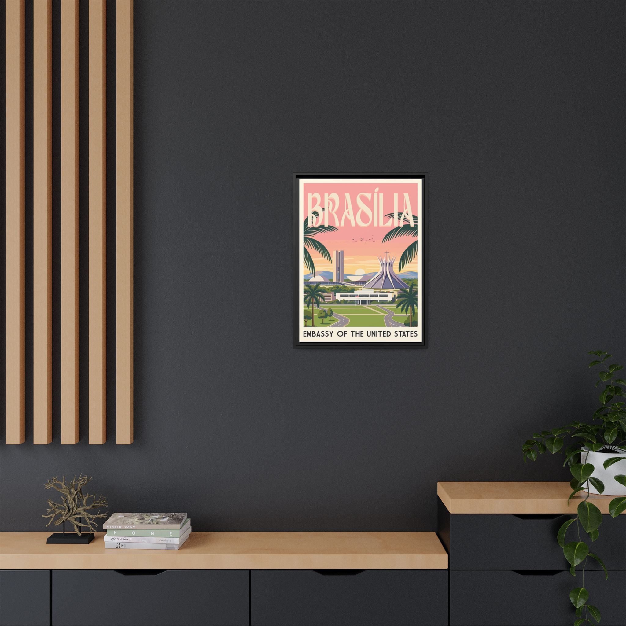 Brasília Embassy Wrapped Canvas Framed