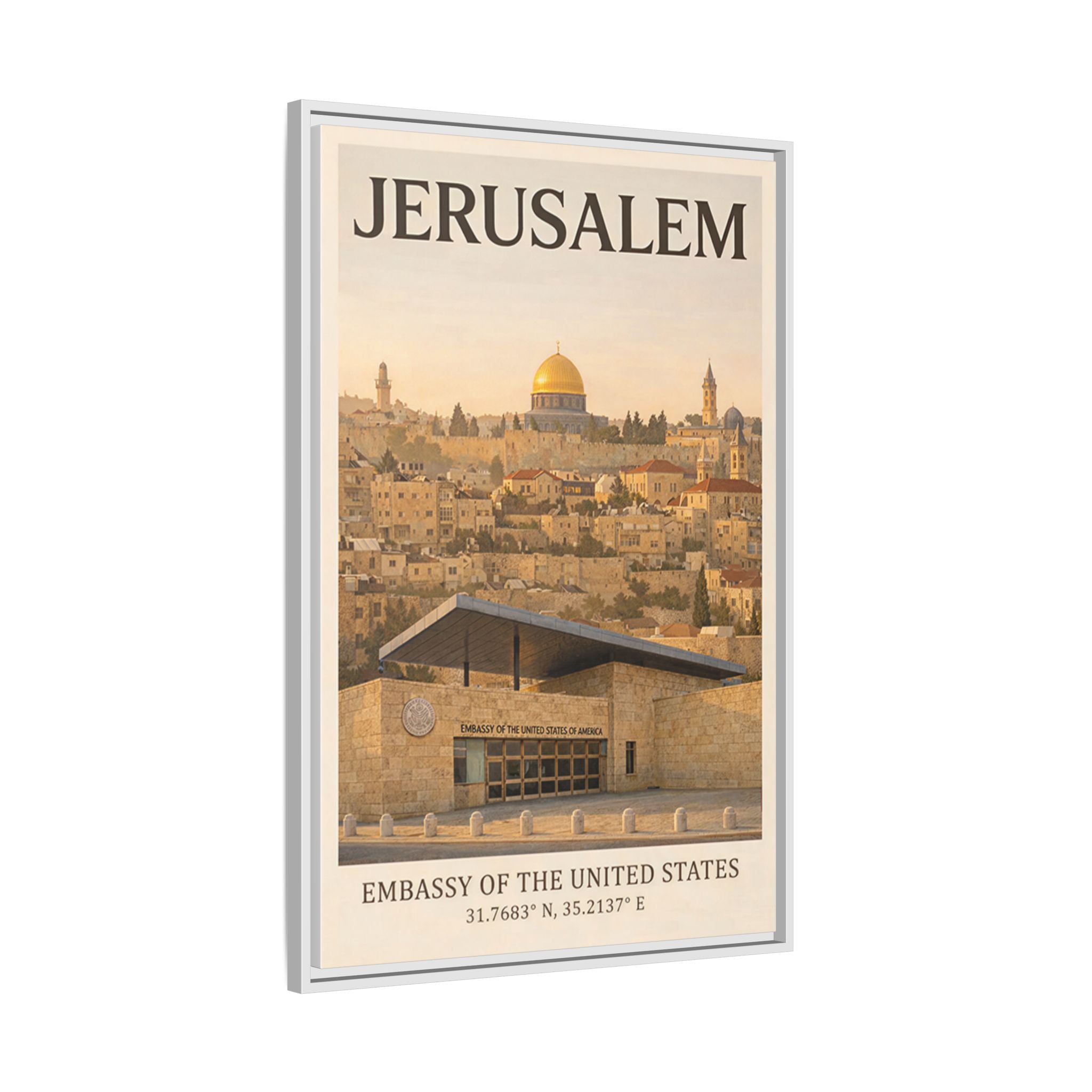 Jerusalem Embassy Wrapped Canvas Framed