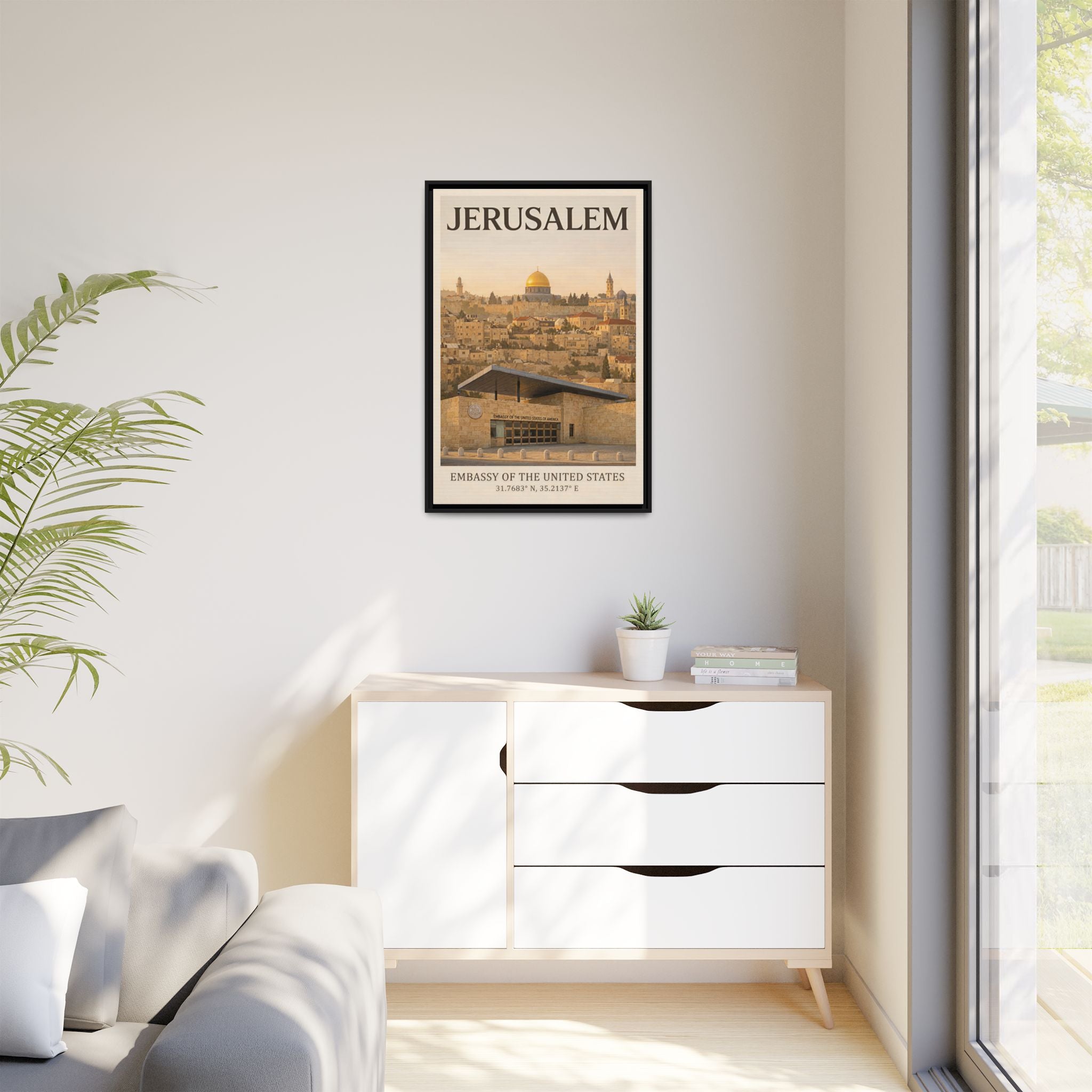 Jerusalem Embassy Wrapped Canvas Framed