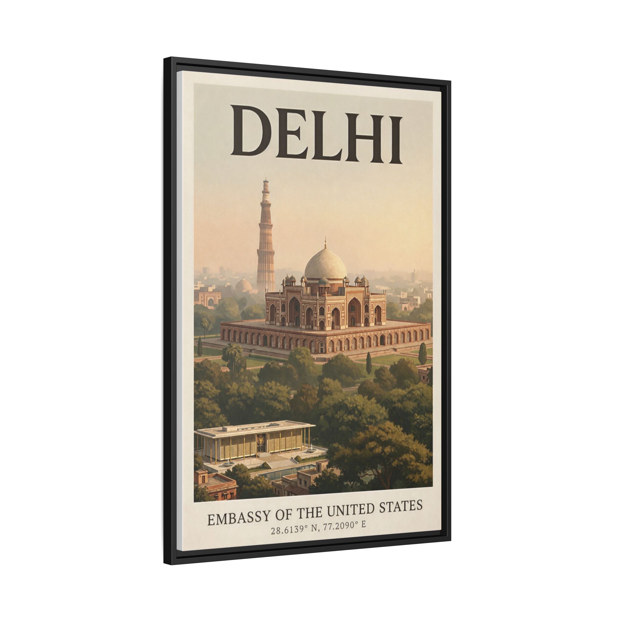 Delhi Embassy Wrapped Canvas Framed