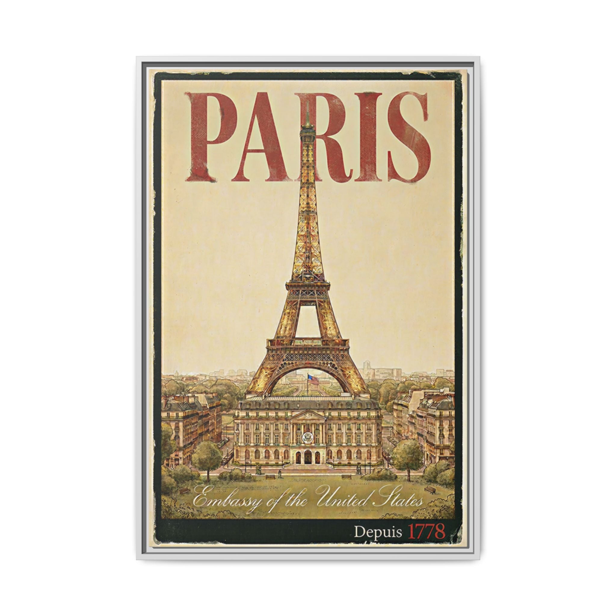 Paris Embassy Wrapped Canvas Framed