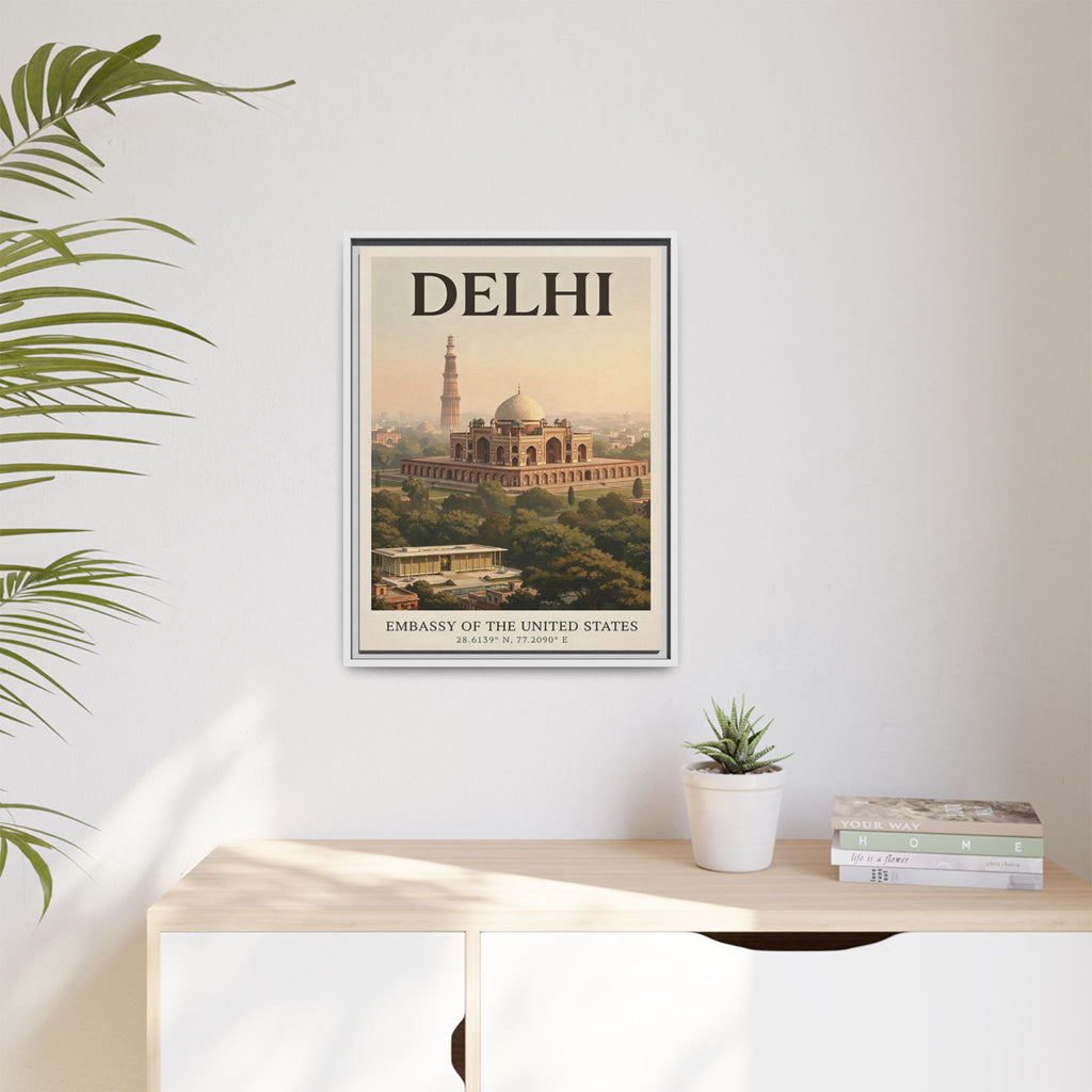 Delhi Embassy Wrapped Canvas Framed