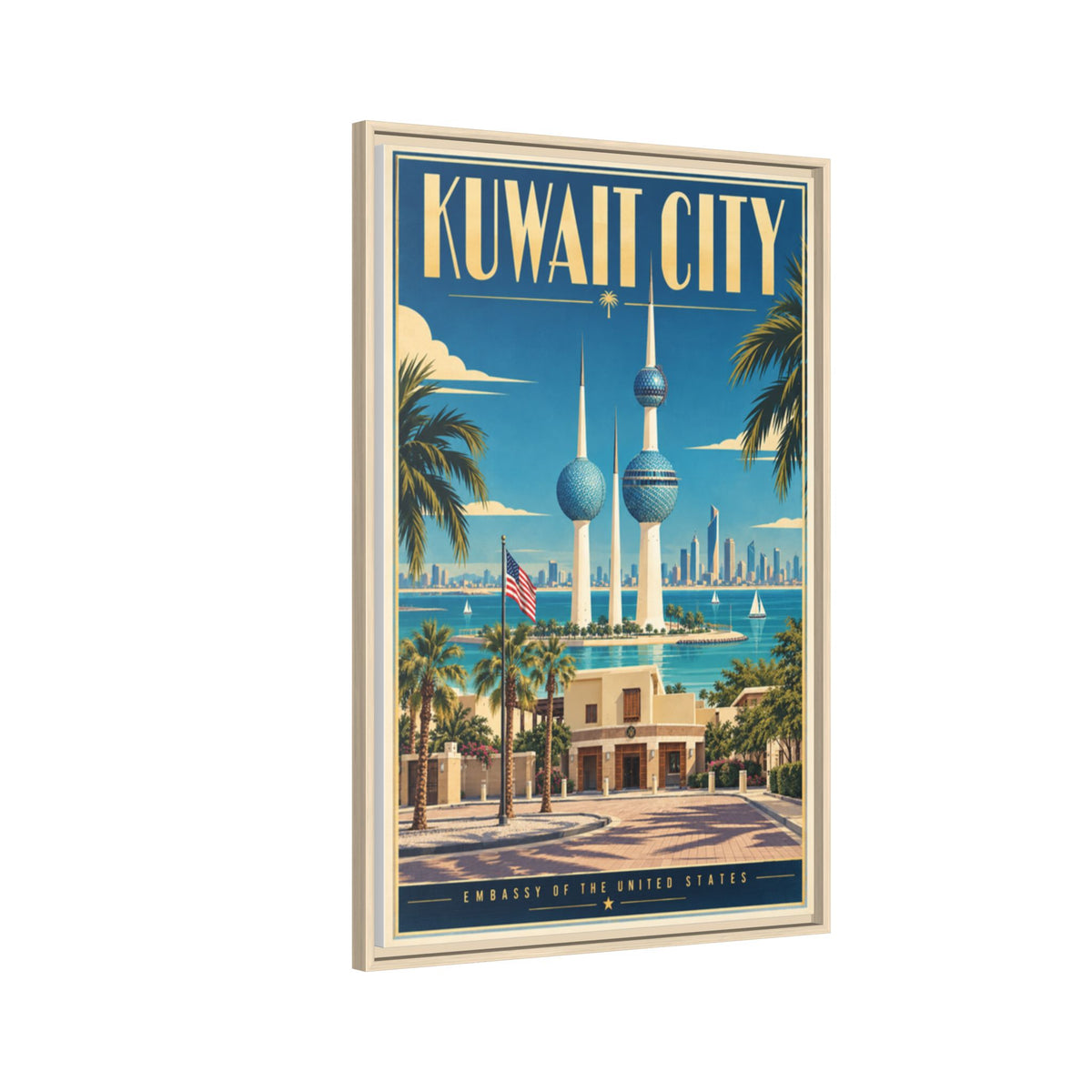 Kuwait City Embassy Wrapped Canvas Framed