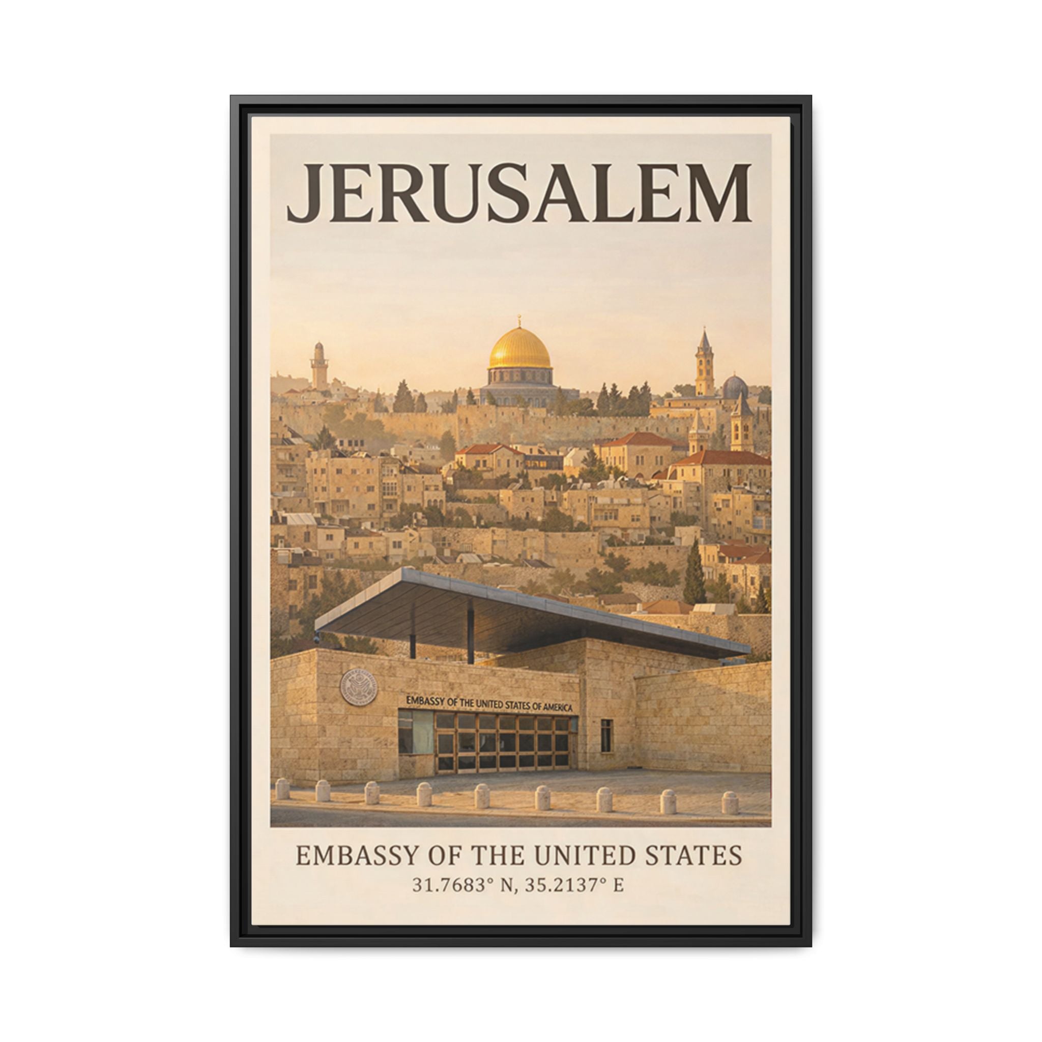 Jerusalem Embassy Wrapped Canvas Framed