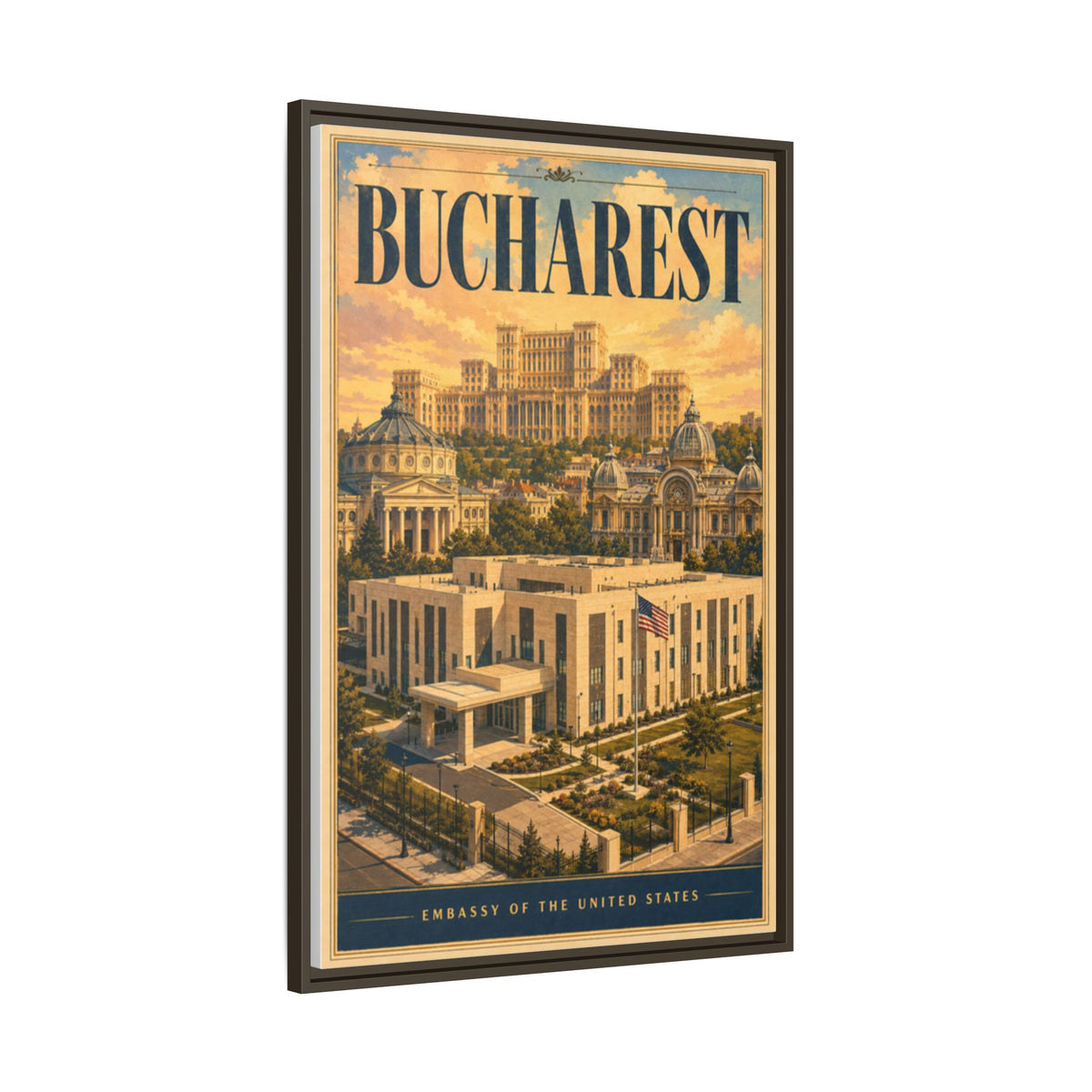 Bucharest Embassy Wrapped Canvas Framed
