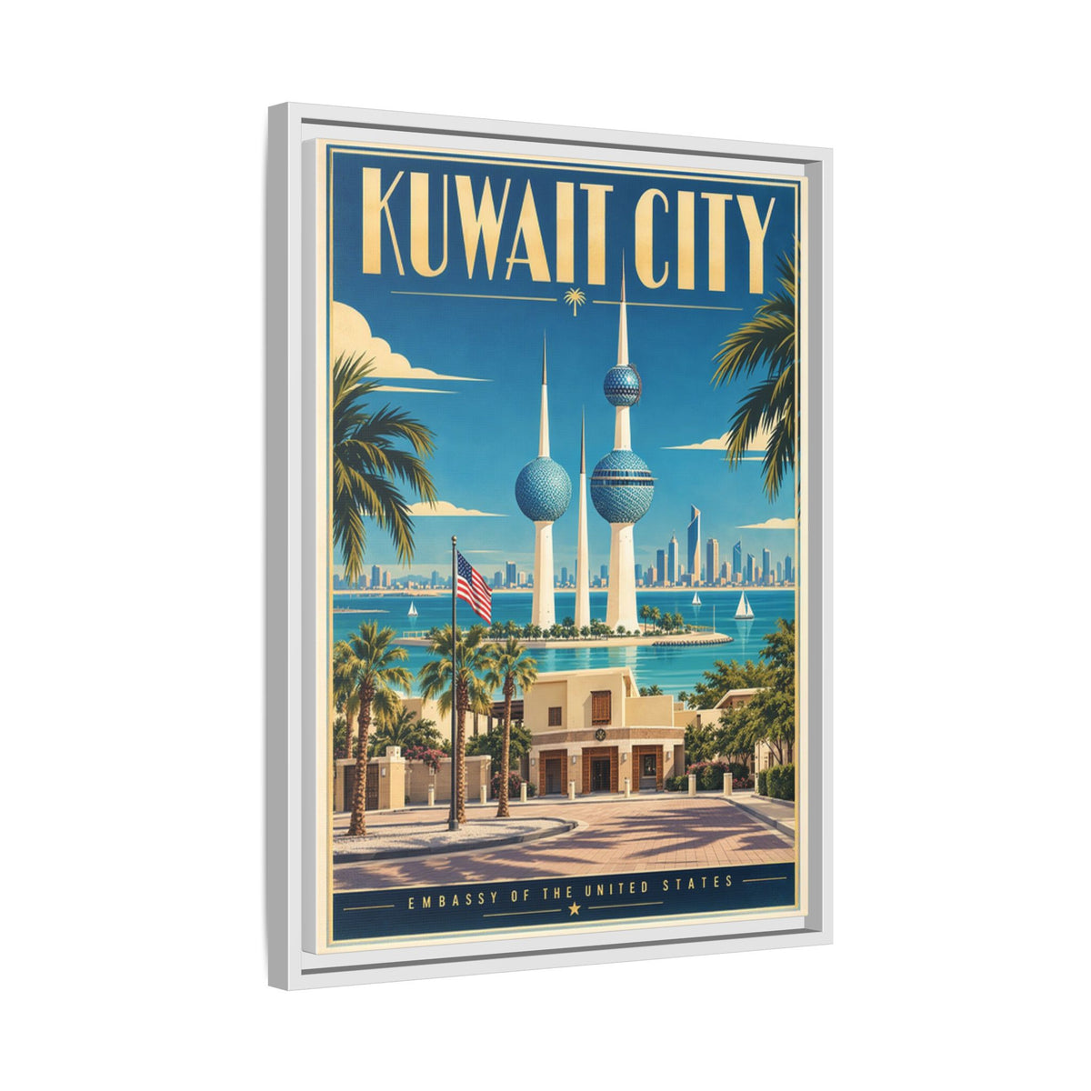 Kuwait City Embassy Wrapped Canvas Framed