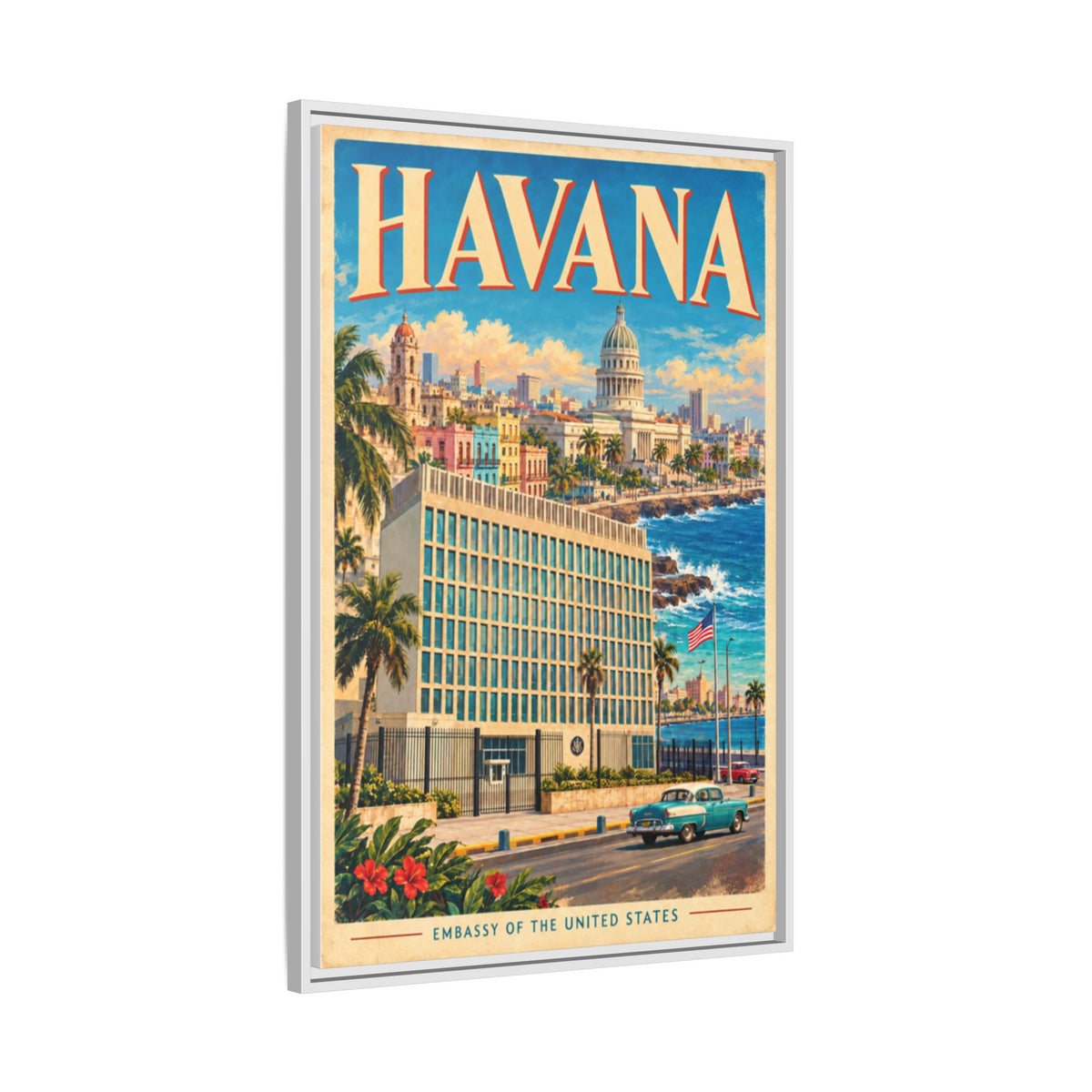 Havana Embassy Wrapped Canvas Framed