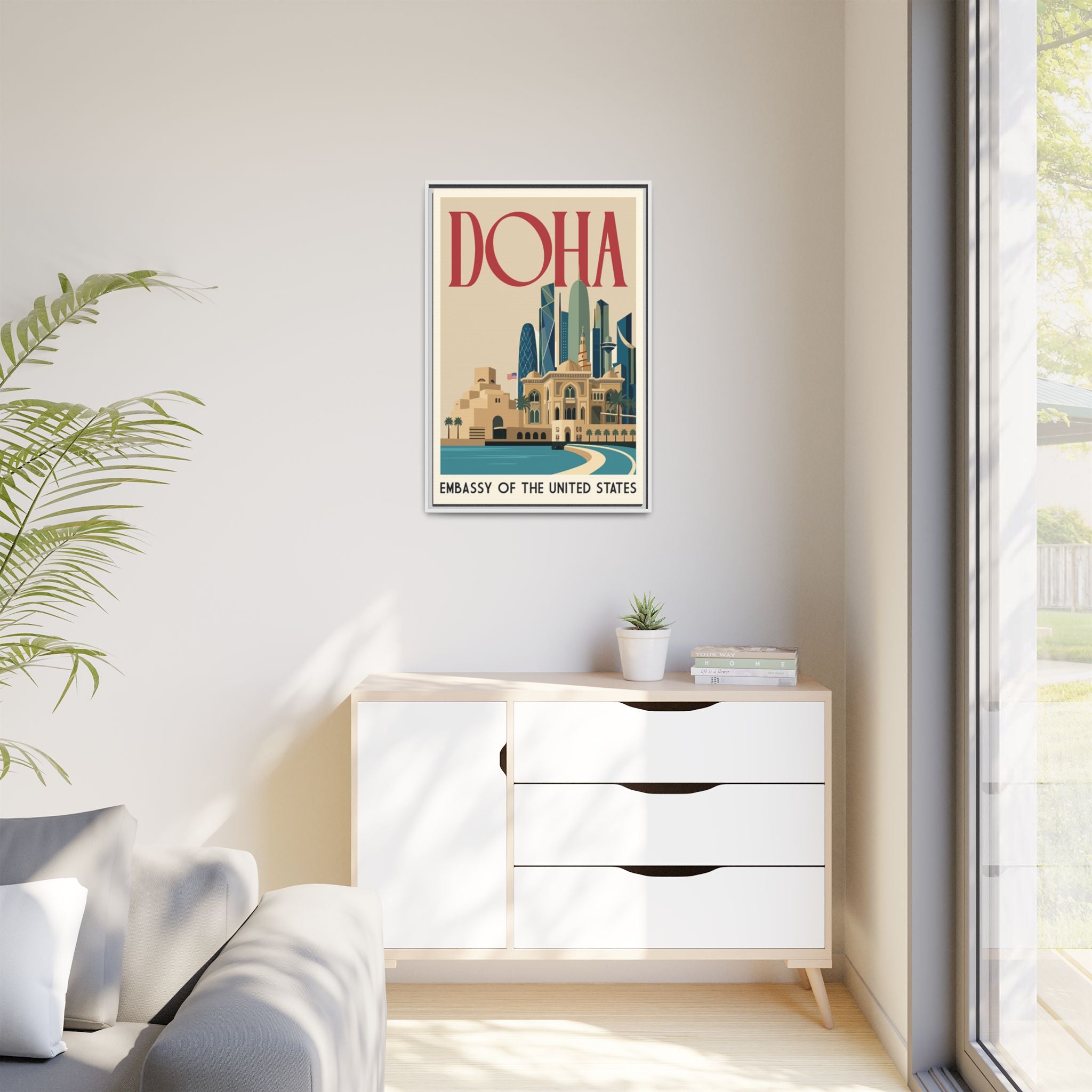 Doha Embassy Wrapped Canvas Framed