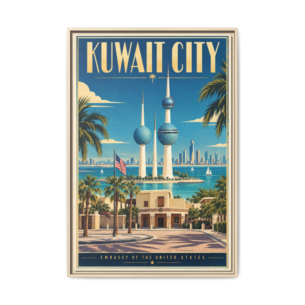 Kuwait City Embassy Wrapped Canvas Framed