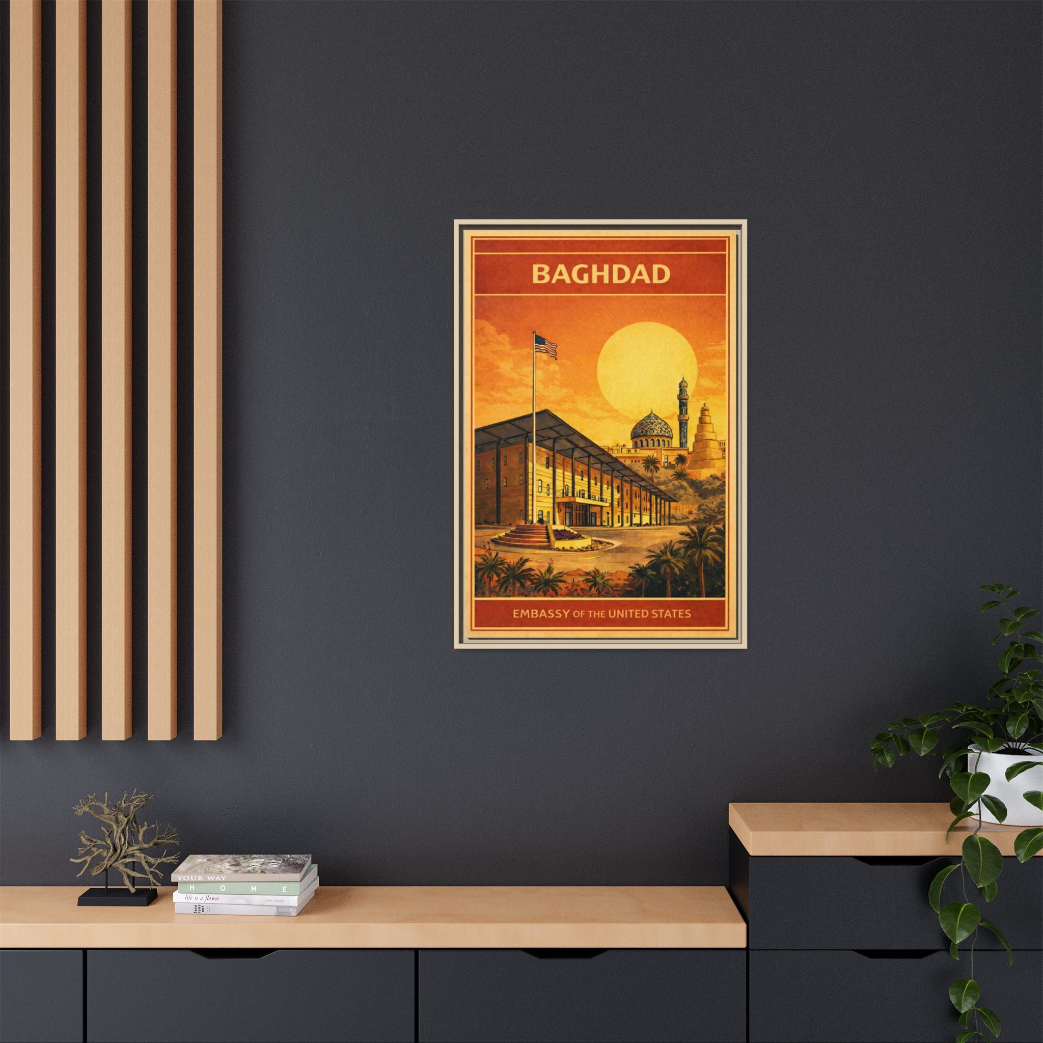 Baghdad Embassy Wrapped Canvas Framed
