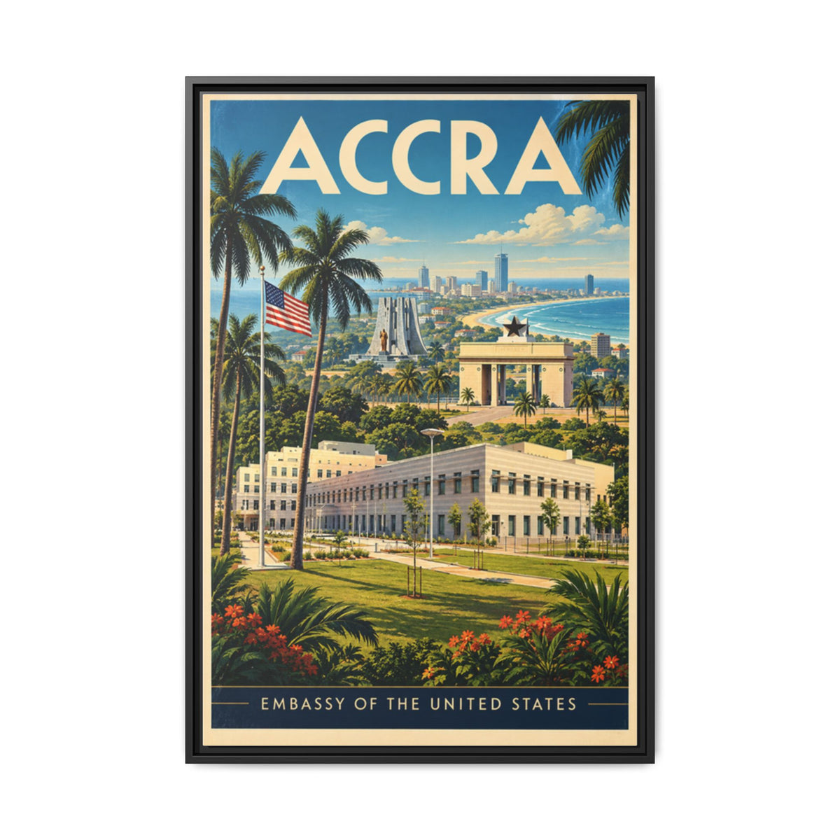 Accra Embassy Wrapped Canvas Framed