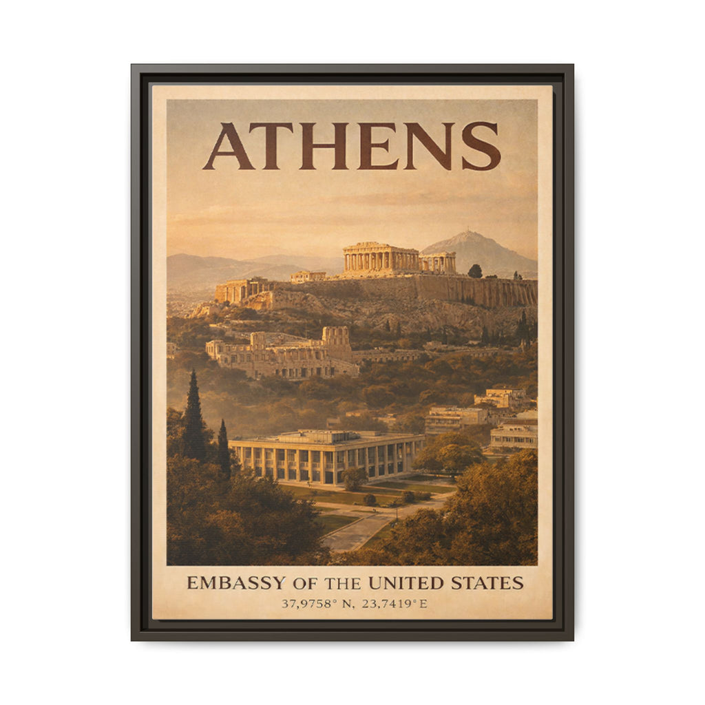Athens Embassy Wrapped Canvas Framed