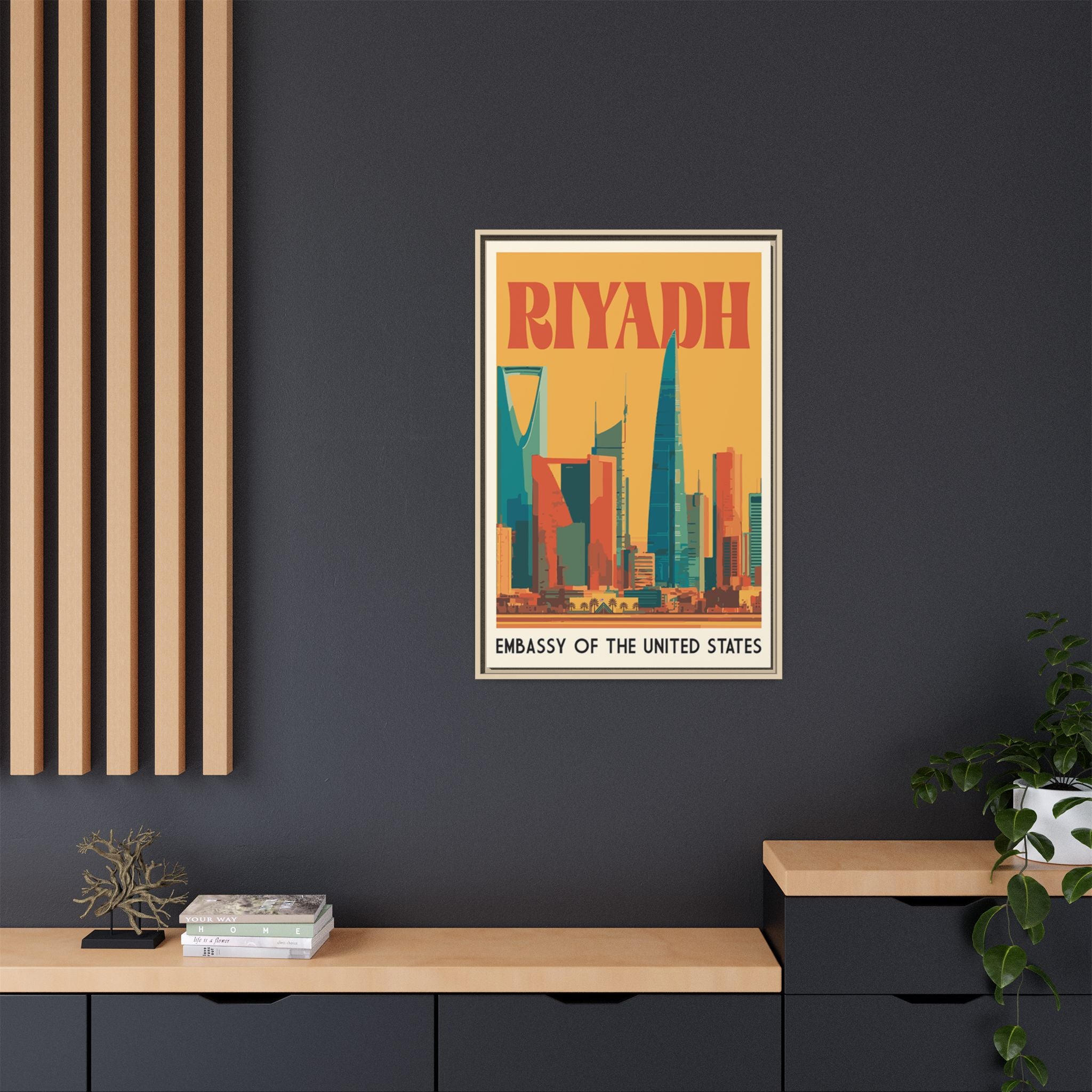 Riyadh Embassy Wrapped Canvas Framed