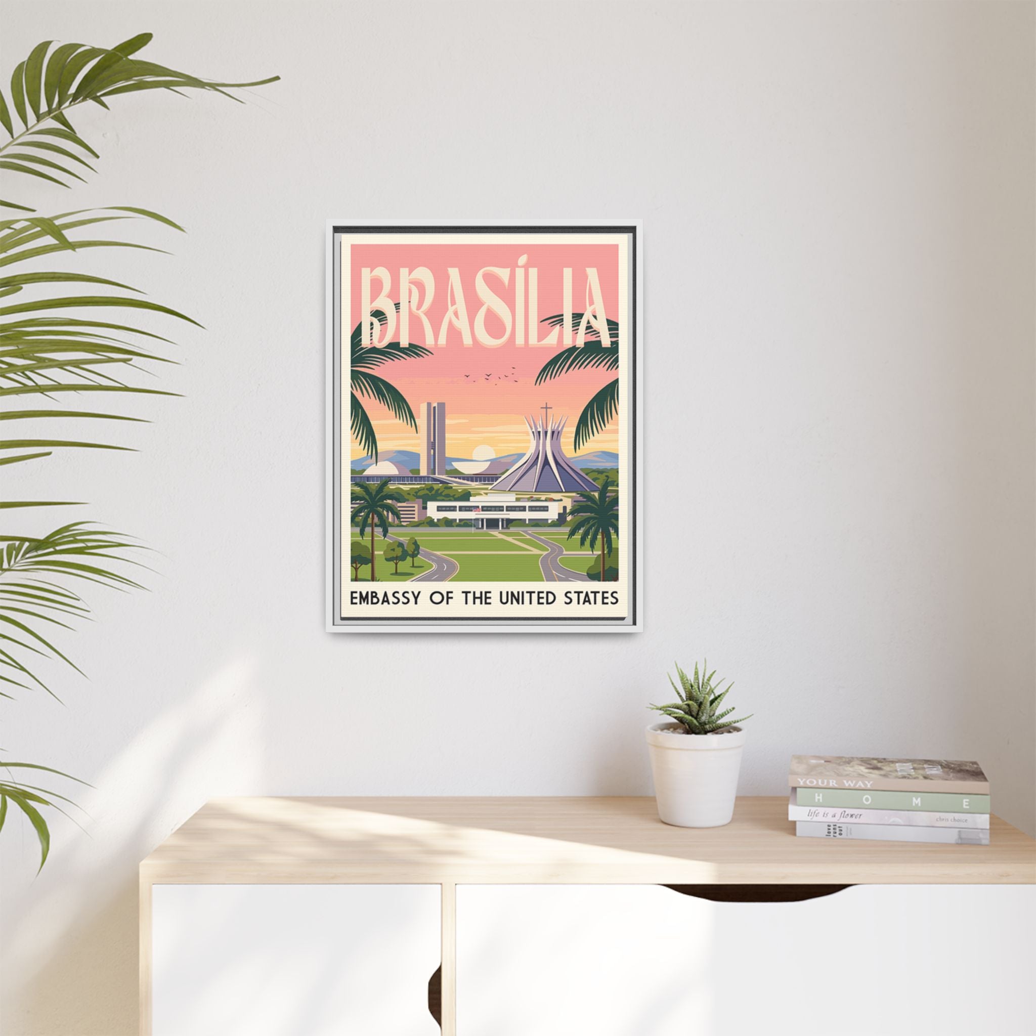 Brasília Embassy Wrapped Canvas Framed