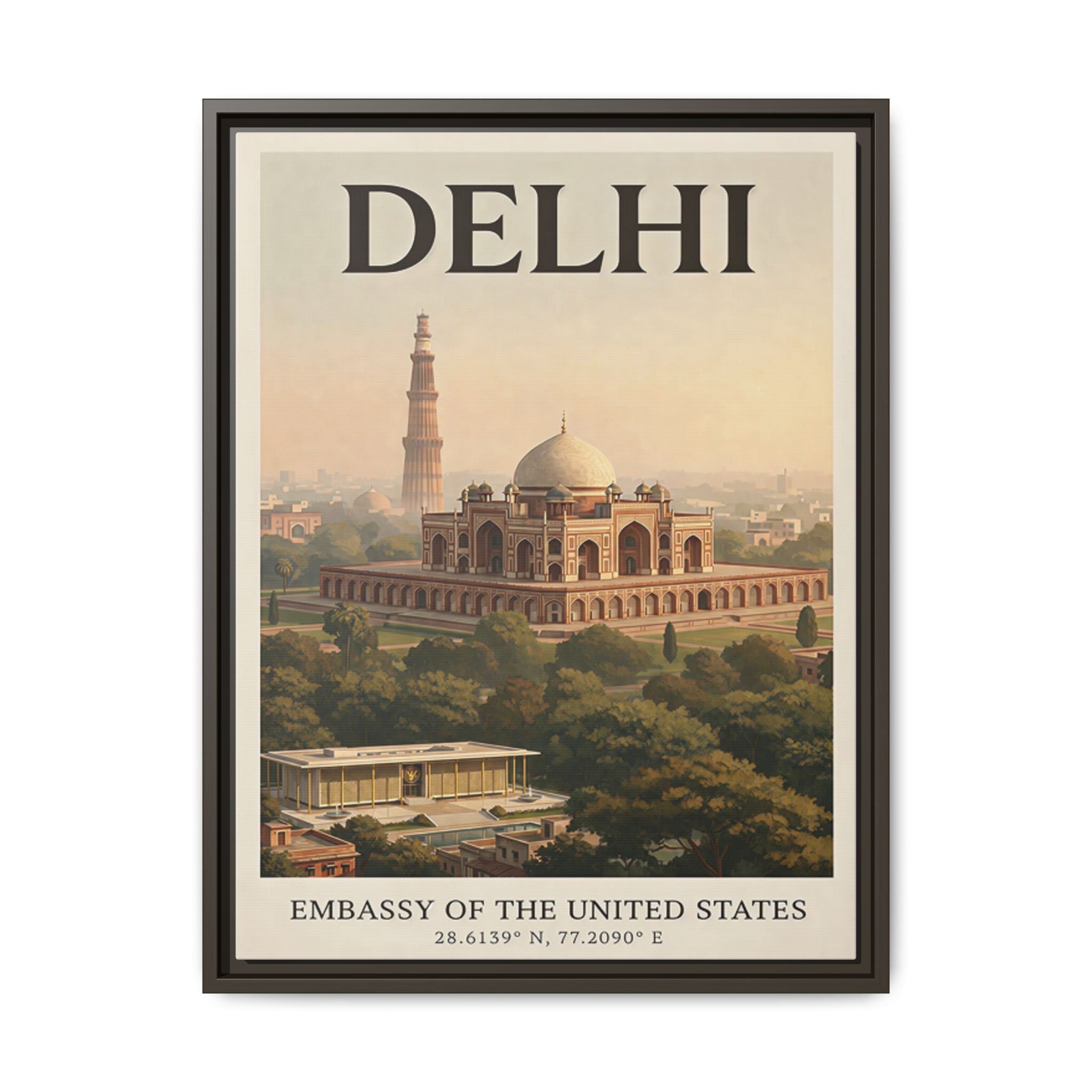 Delhi Embassy Wrapped Canvas Framed