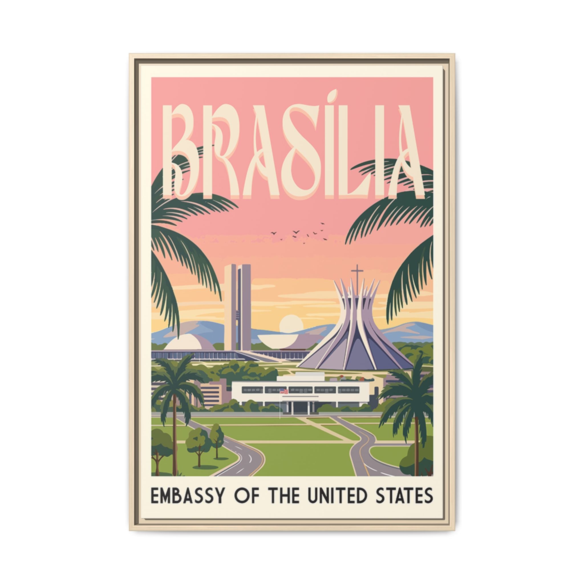 Brasília Embassy Wrapped Canvas Framed