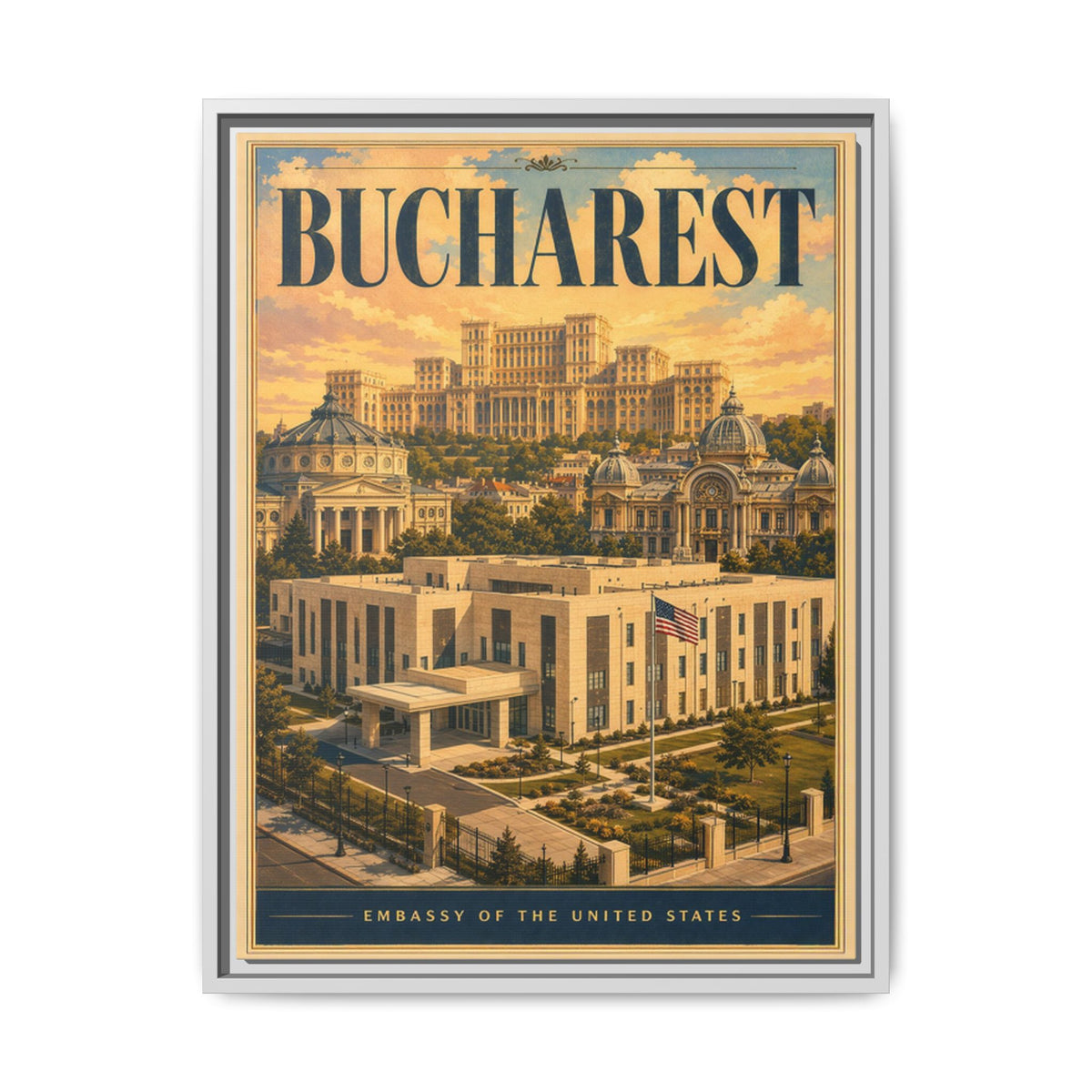 Bucharest Embassy Wrapped Canvas Framed
