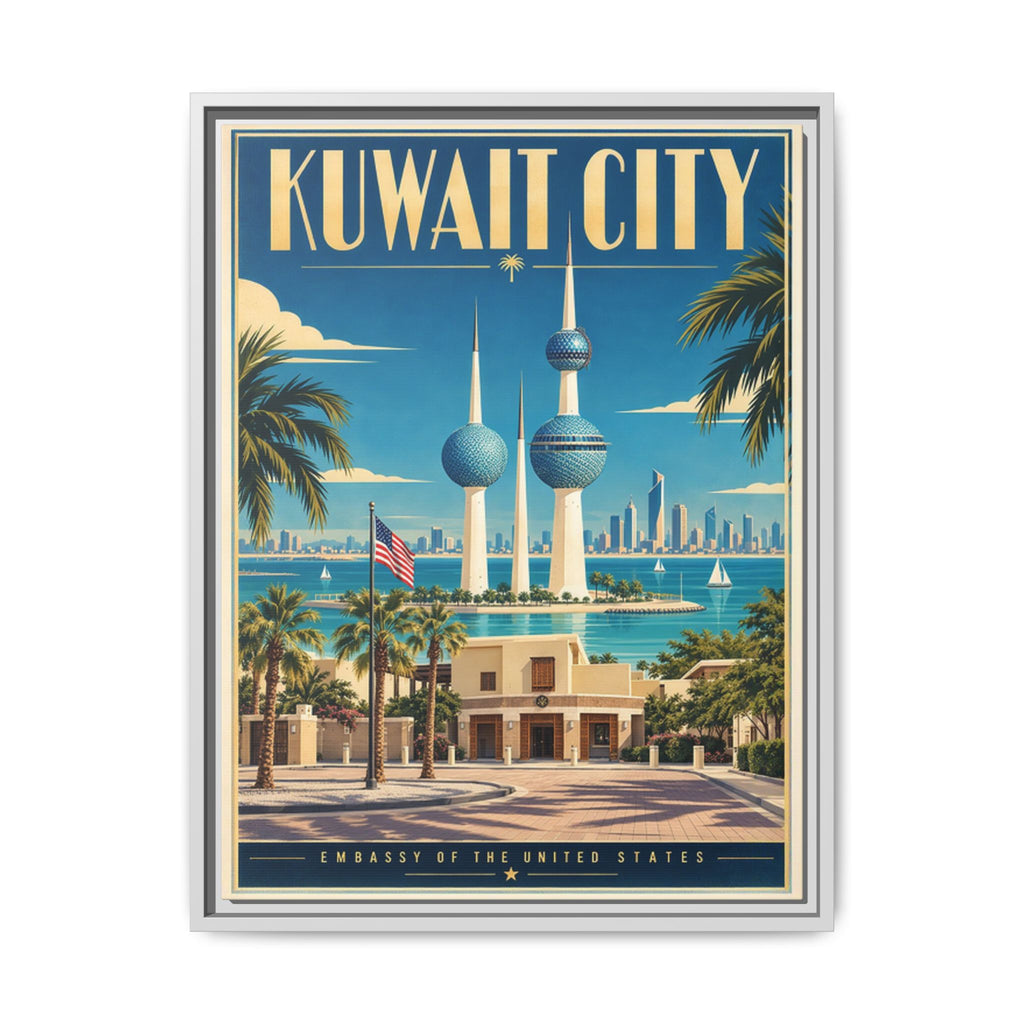 Kuwait City Embassy Wrapped Canvas Framed