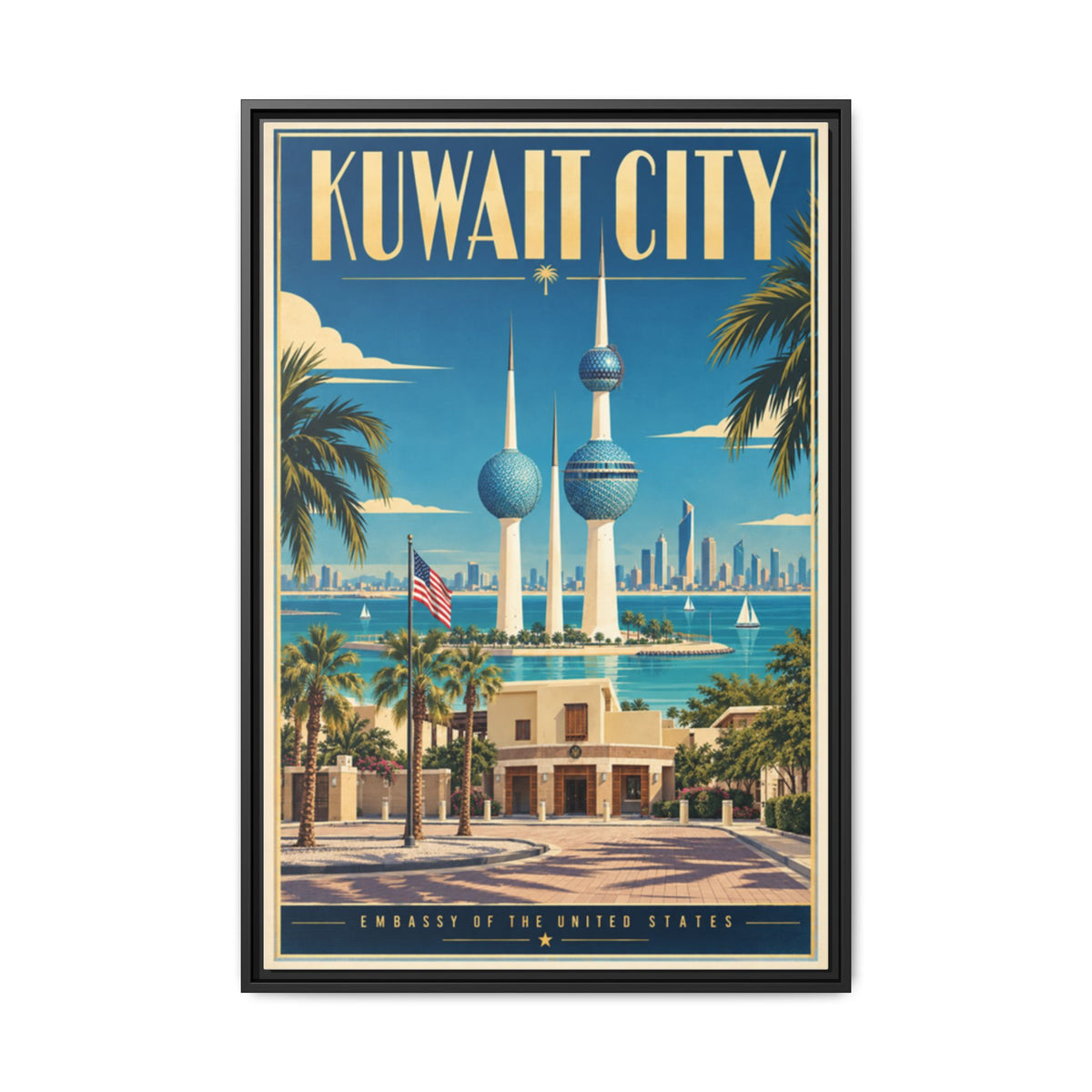 Kuwait City Embassy Wrapped Canvas Framed