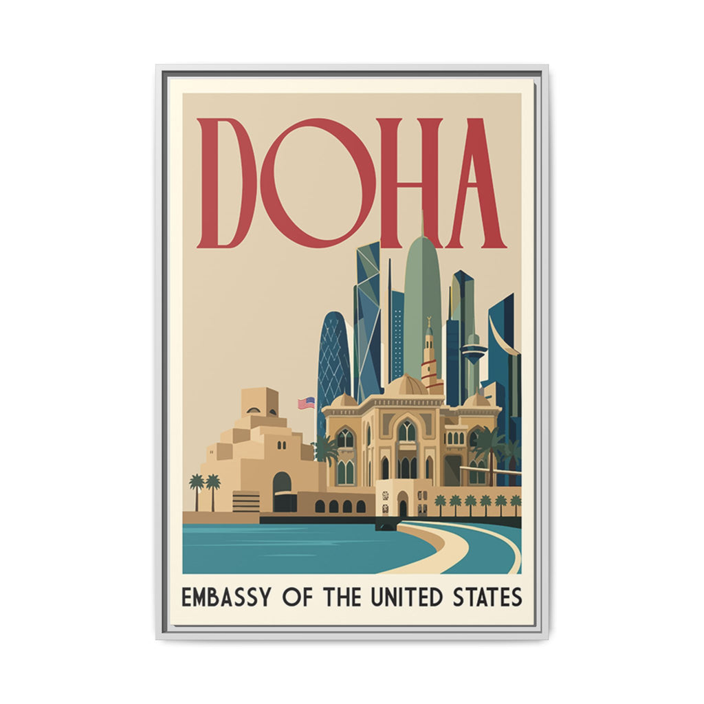 Doha Embassy Wrapped Canvas Framed