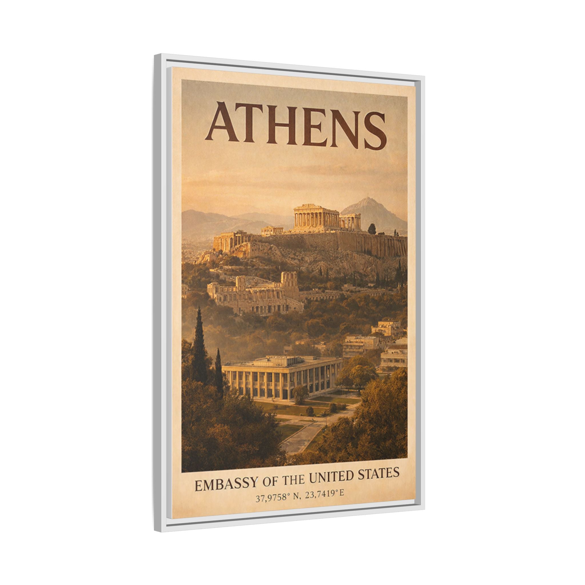 Athens Embassy Wrapped Canvas Framed