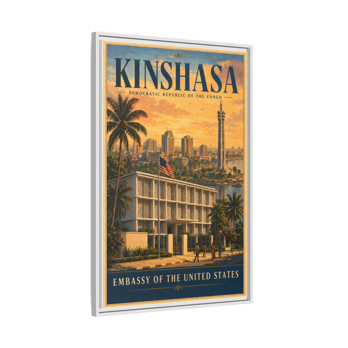 Kinshasa Embassy Wrapped Canvas Framed