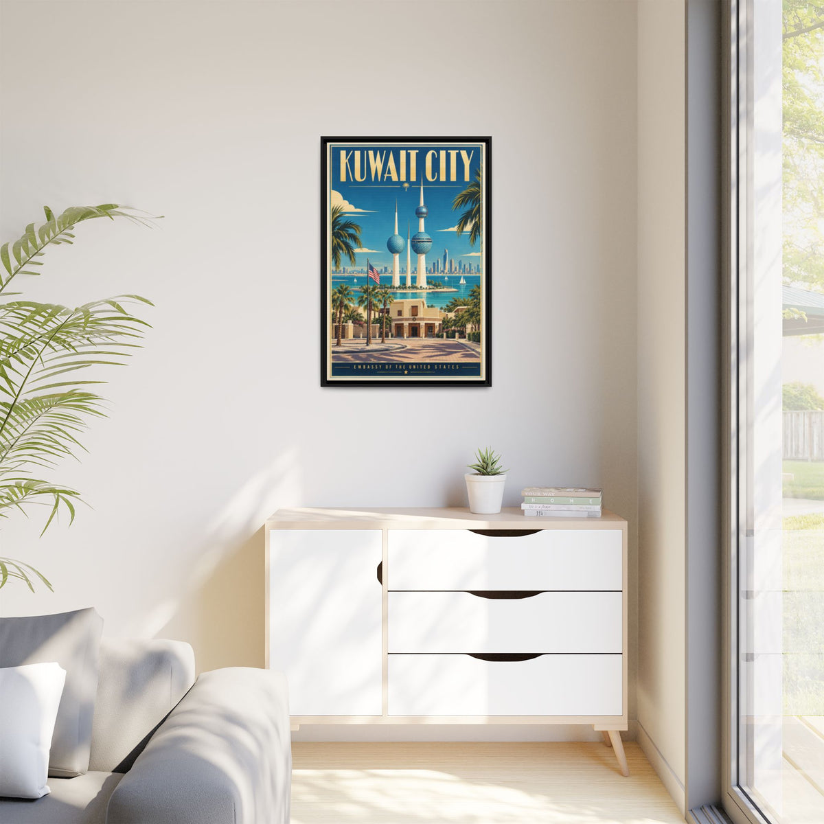 Kuwait City Embassy Wrapped Canvas Framed
