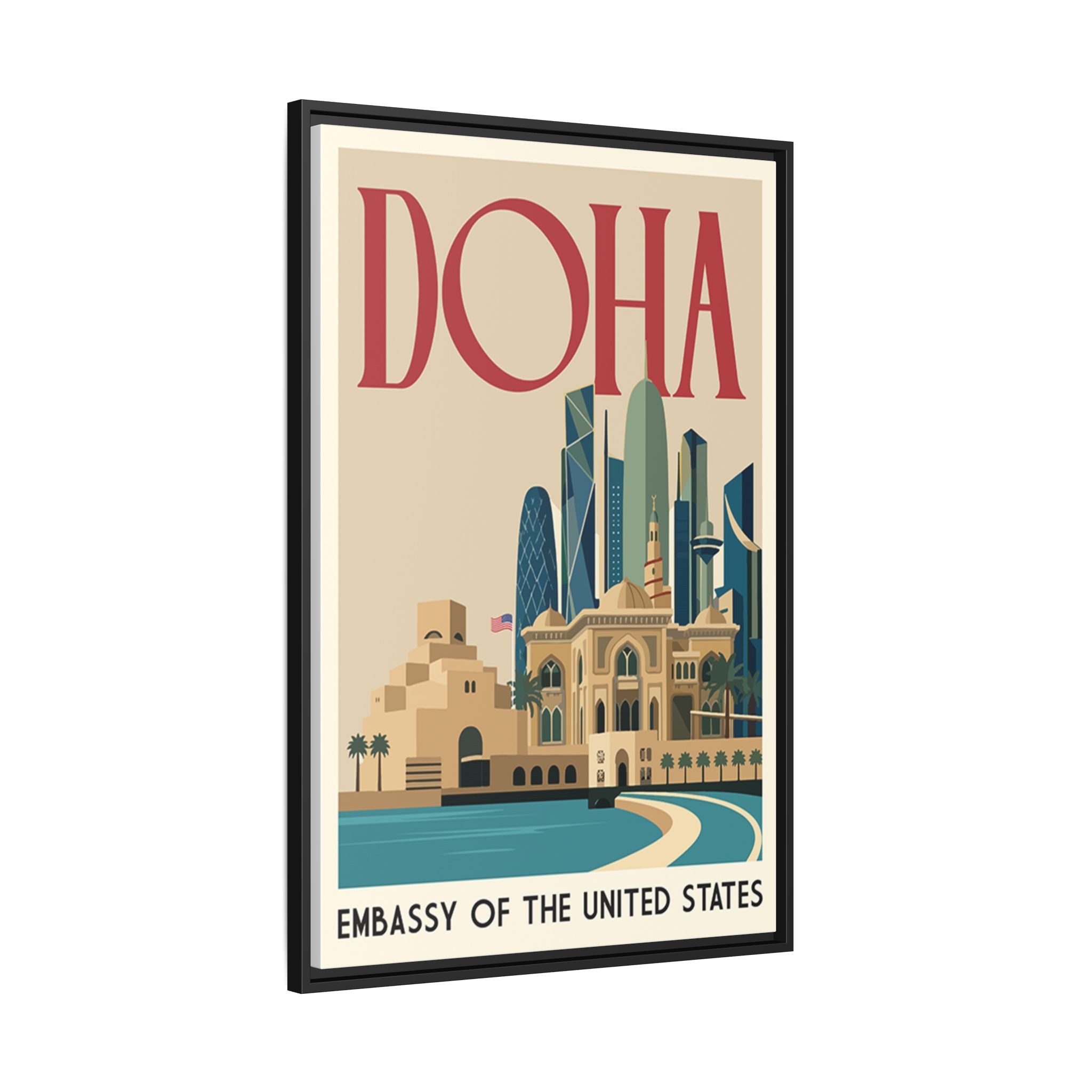 Doha Embassy Wrapped Canvas Framed