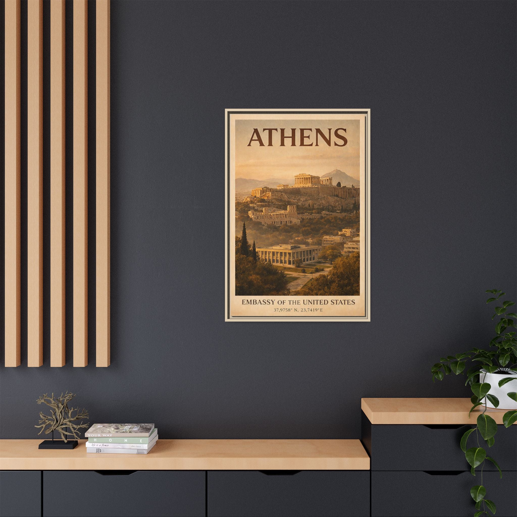 Athens Embassy Wrapped Canvas Framed