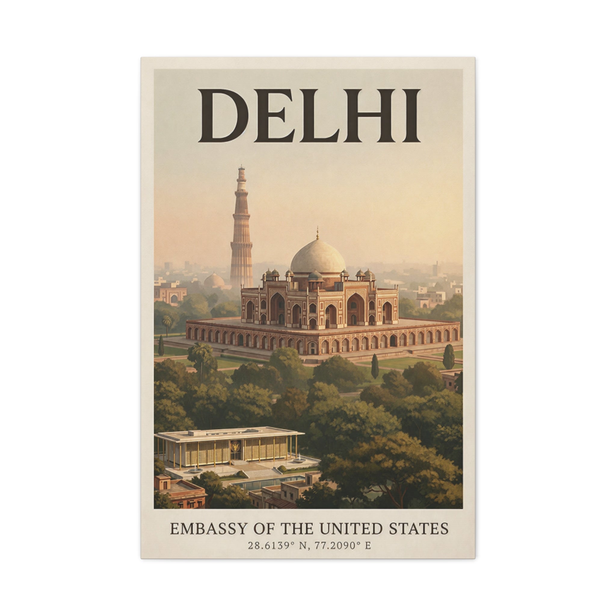Delhi Embassy Wrapped Canvas