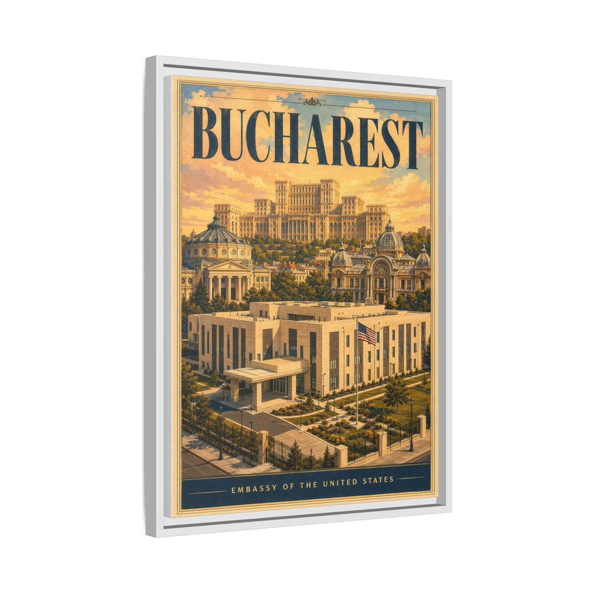 Bucharest Embassy Wrapped Canvas Framed