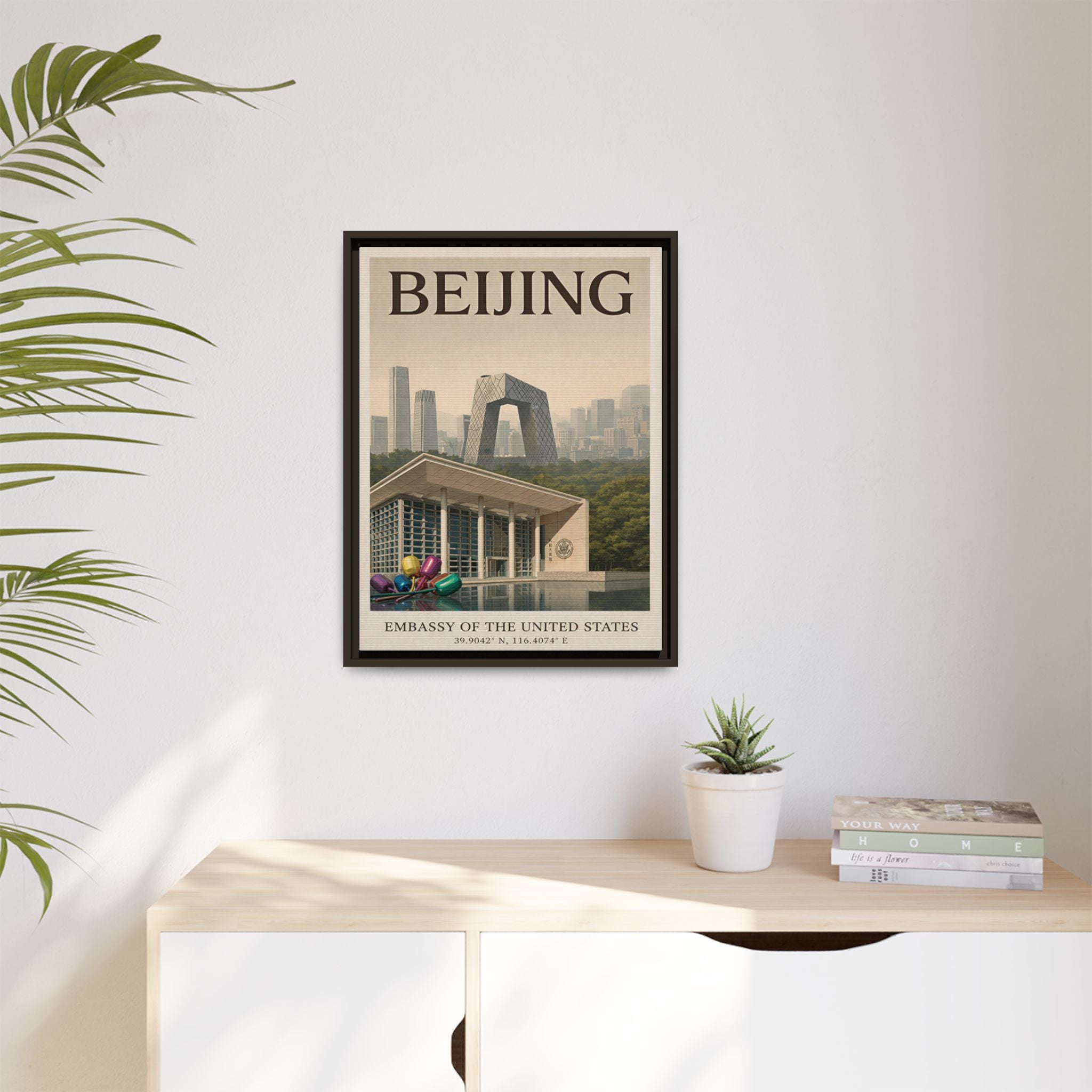 Beijing Embassy Wrapped Canvas Framed