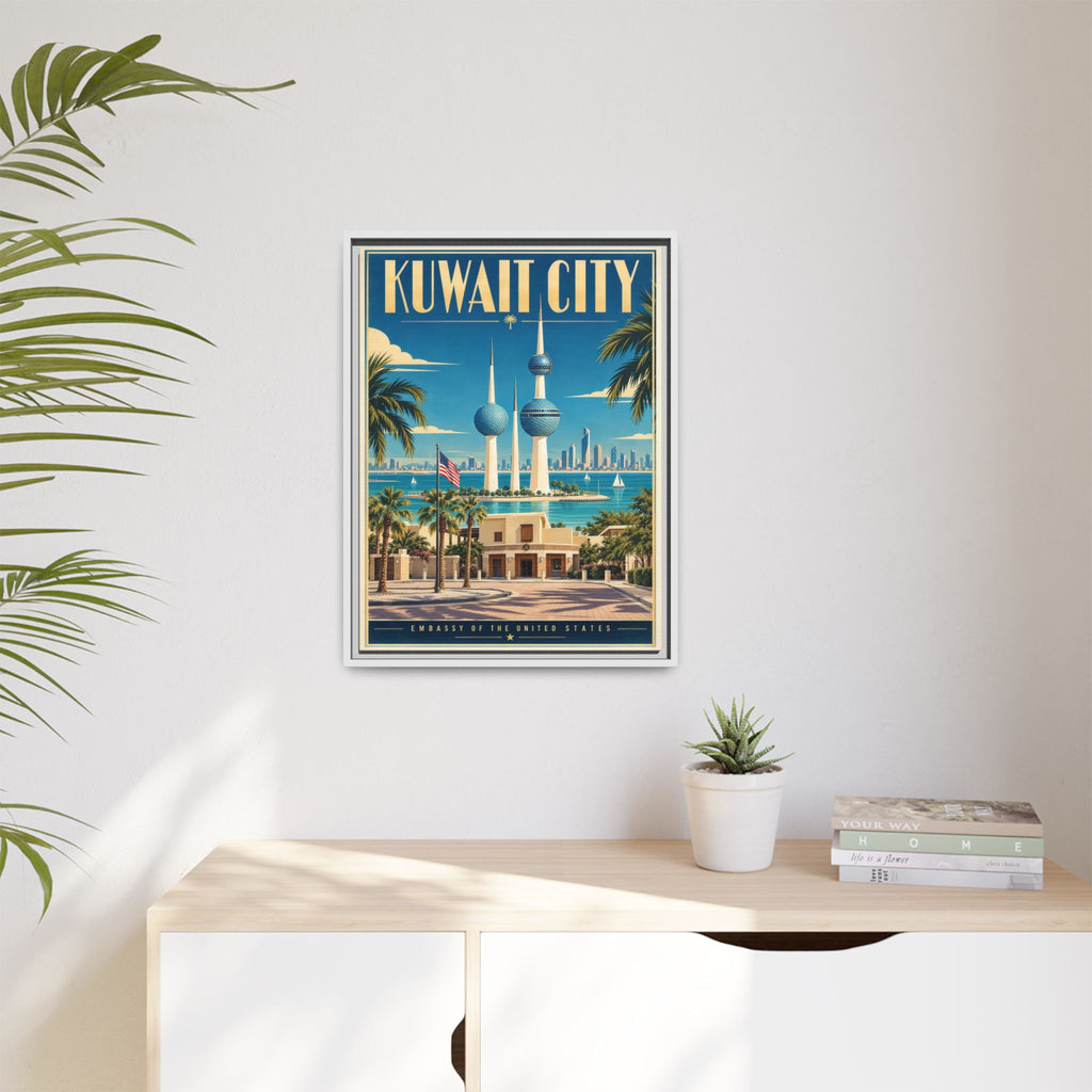 Kuwait City Embassy Wrapped Canvas Framed