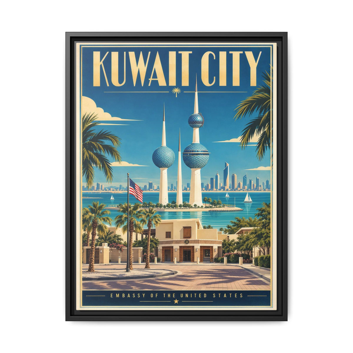 Kuwait City Embassy Wrapped Canvas Framed