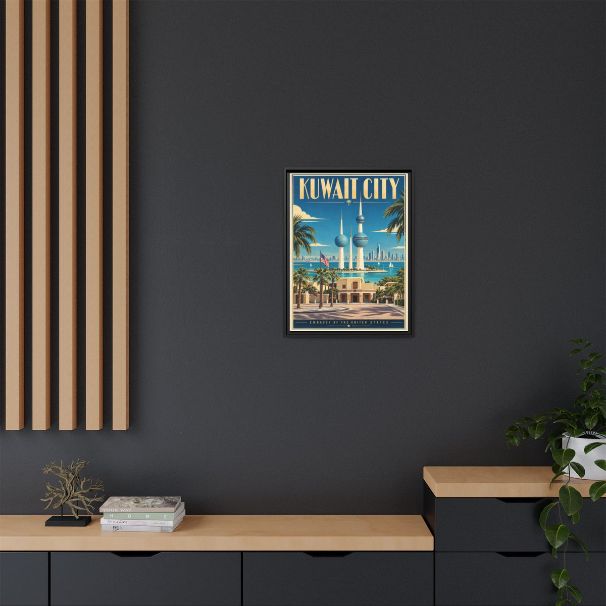 Kuwait City Embassy Wrapped Canvas Framed