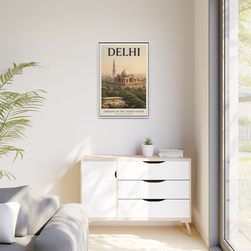Delhi Embassy Wrapped Canvas Framed