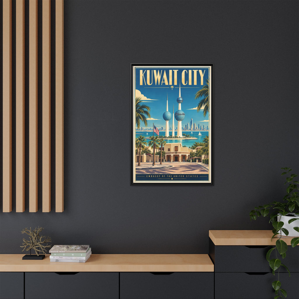 Kuwait City Embassy Wrapped Canvas Framed