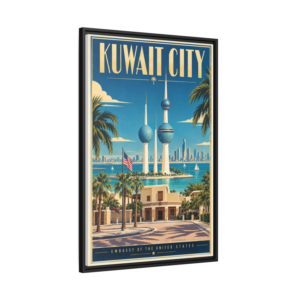 Kuwait City Embassy Wrapped Canvas Framed